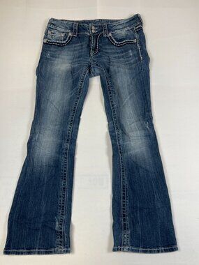Miss Me Women 29 JPW5066UR Bootcut Jeans Blue Thick Stitch Embellished